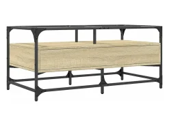 Mesa de centro tapa de vidrio acero roble Sonoma 98,5x50x45 cm
