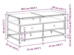 Mesa de centro tapa de vidrio acero gris Sonoma 98,5x50x45 cm