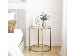 Mesa de centro Valora de cristal con tapa de cristal y hierro dorado para sala de estar