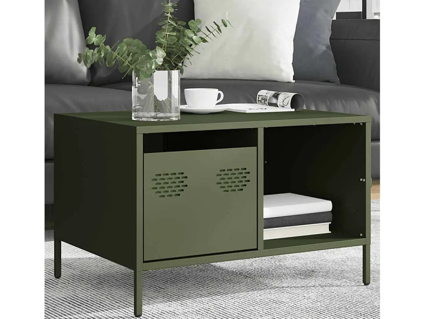 Mesa de centro verde oliva 68,5x50x43,5 cm acero laminado en frío
