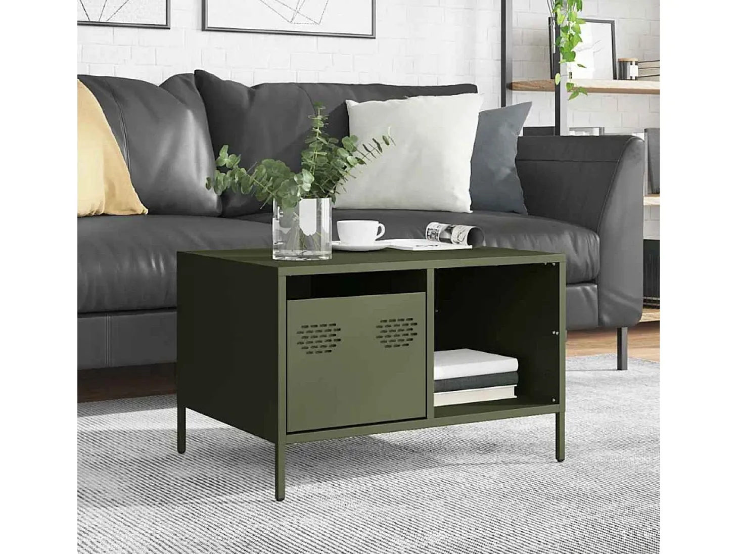 Mesa de centro verde oliva 68,5x50x43,5 cm acero laminado en frío