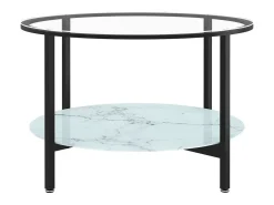 Mesa de centro vidrio templado negro y mármol blanco 70 cm