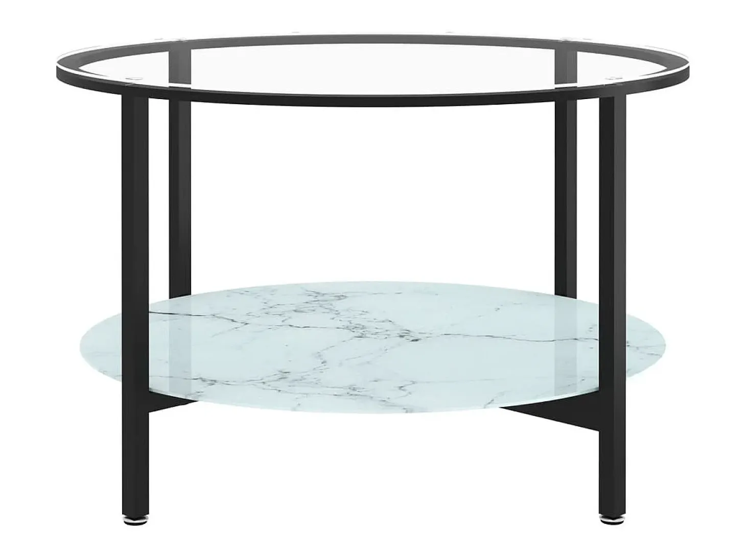 Mesa de centro vidrio templado negro y mármol blanco 70 cm