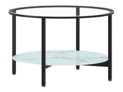 Mesa de centro vidrio templado negro y mármol blanco 70 cm