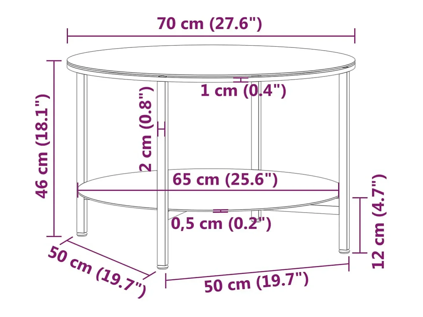 Mesa de centro vidrio templado negro y transparente 70 cm