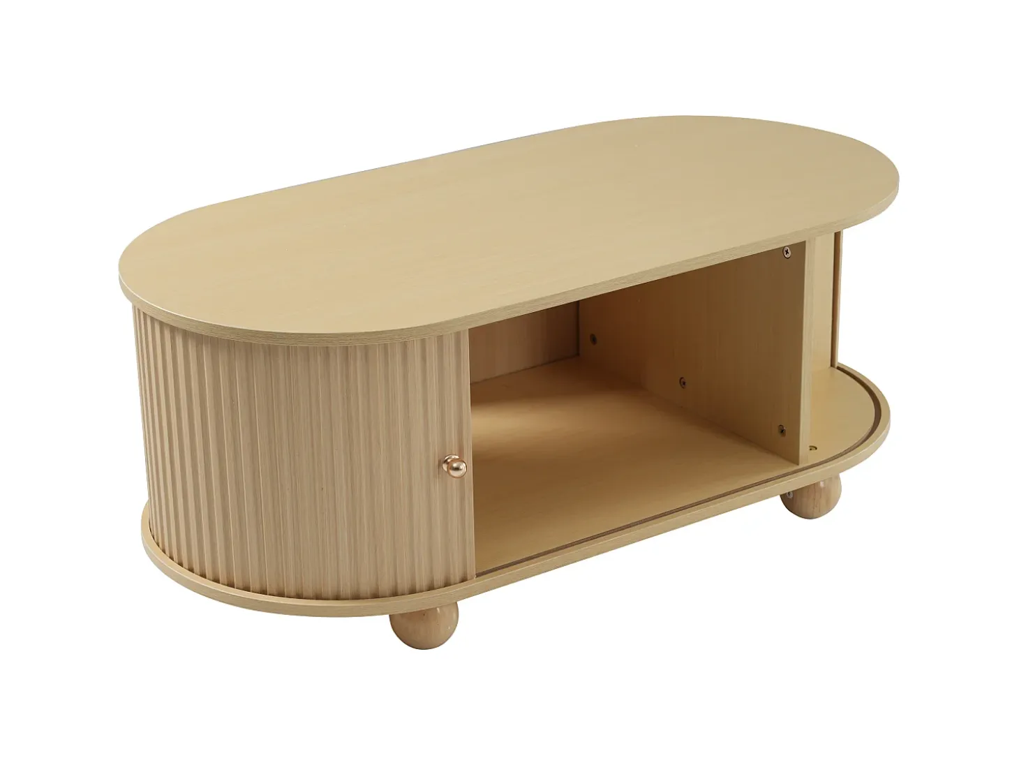 Mesa de centro 100x50x40 cm - con almacenamiento - con puertas correderas - natural