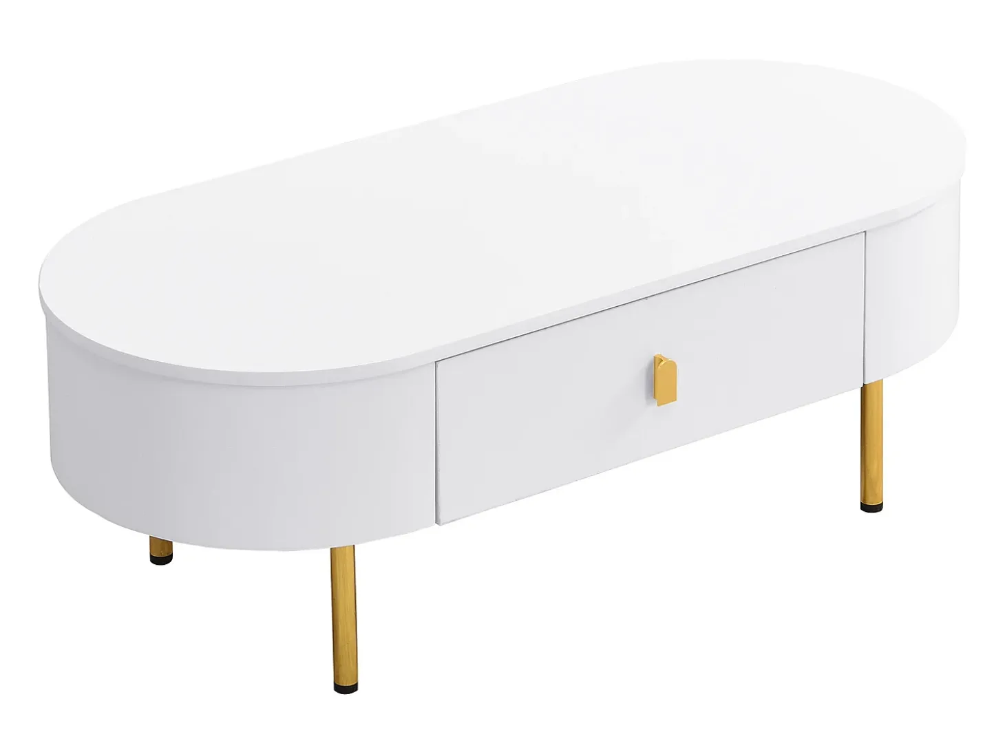 Mesa de centro 108x50x40 cm - con 2 cajones - tiradores y patas doradas - blanco
