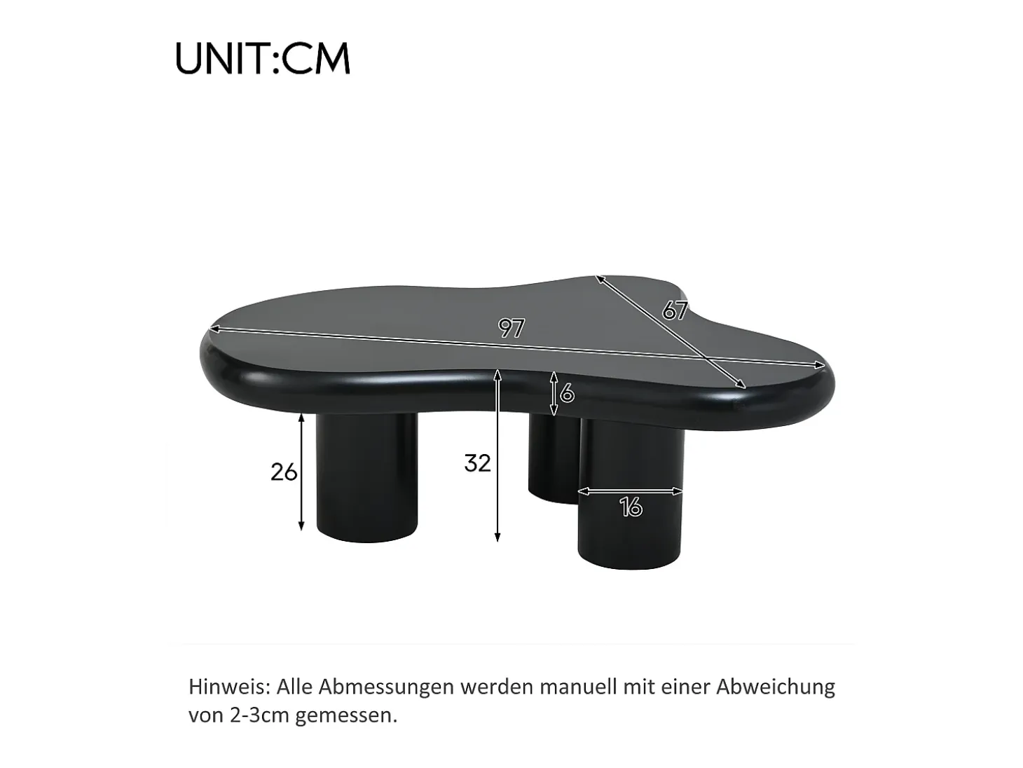 Mesa de centro 97x67x32 cm - Forma de nube - Acabado lacado - MDF - Negro