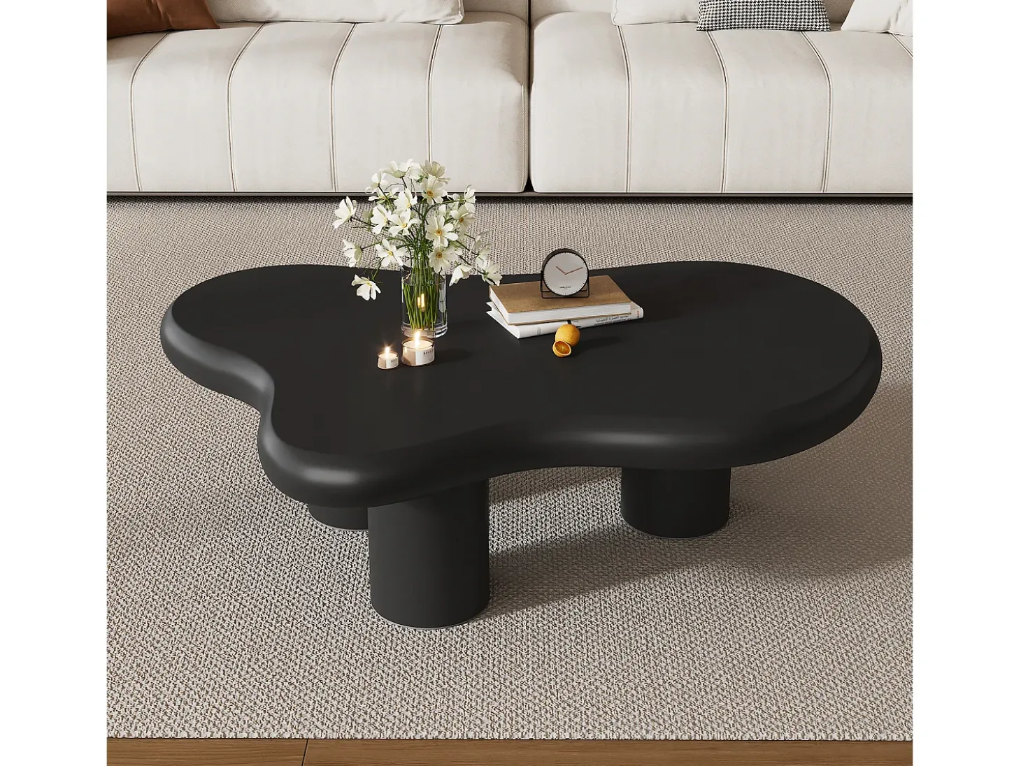 Mesa de centro 97x67x32 cm - Forma de nube - Acabado lacado - MDF - Negro