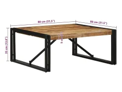 Mesa de centro 80x80x35 cm madera maciza de mango rugosa