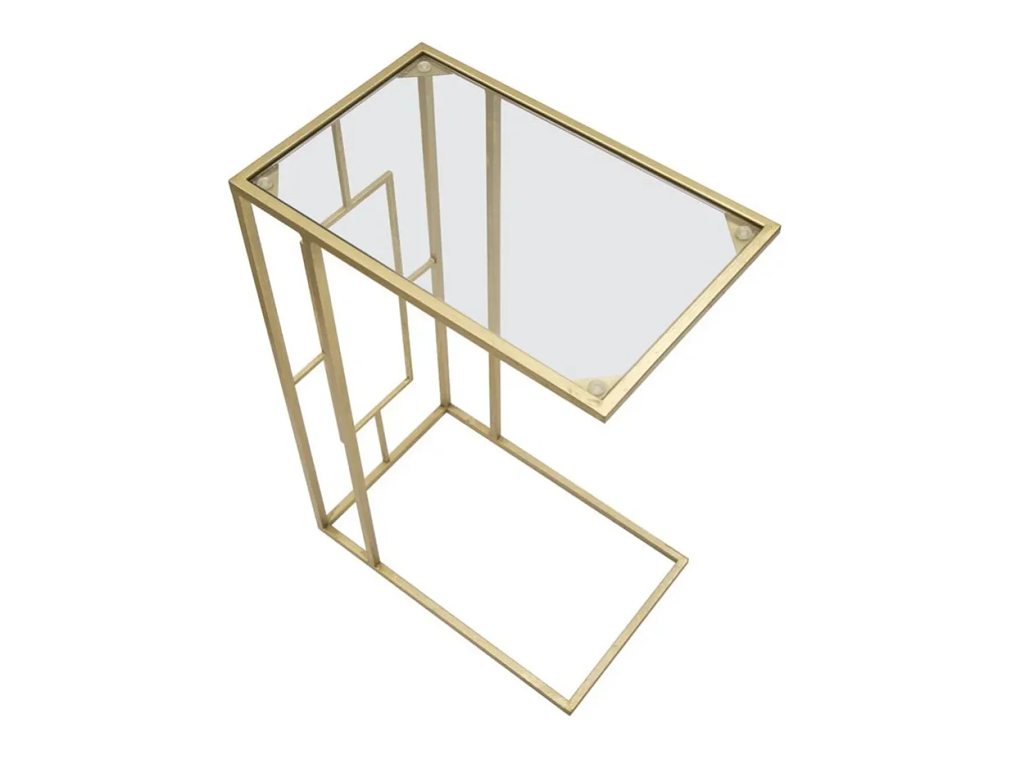 Mesa de centro y lateral rectangular de metal dorado y vidrio London