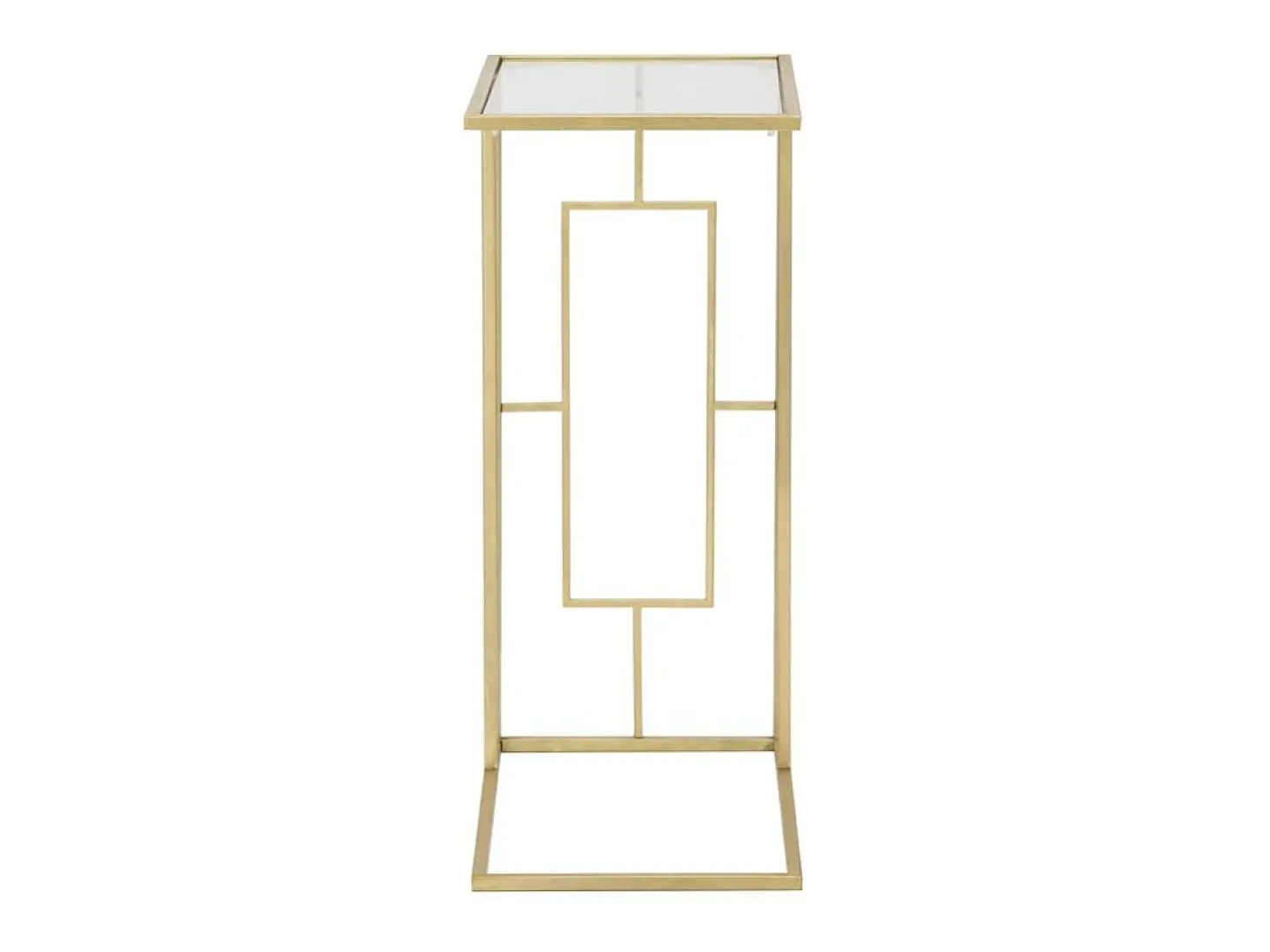 Mesa de centro y lateral rectangular de metal dorado y vidrio London