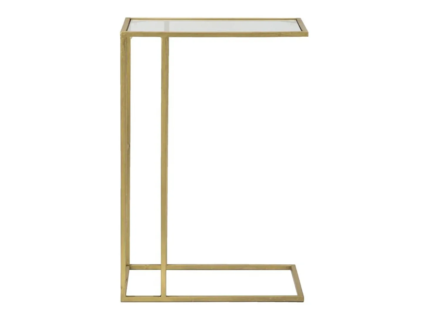 Mesa de centro y lateral rectangular de metal dorado y vidrio London