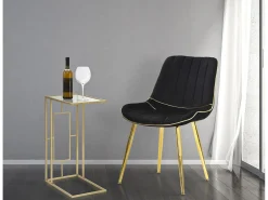 Mesa de centro y lateral rectangular de metal dorado y vidrio London