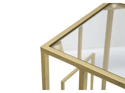 Mesa de centro y lateral rectangular de metal dorado y vidrio London