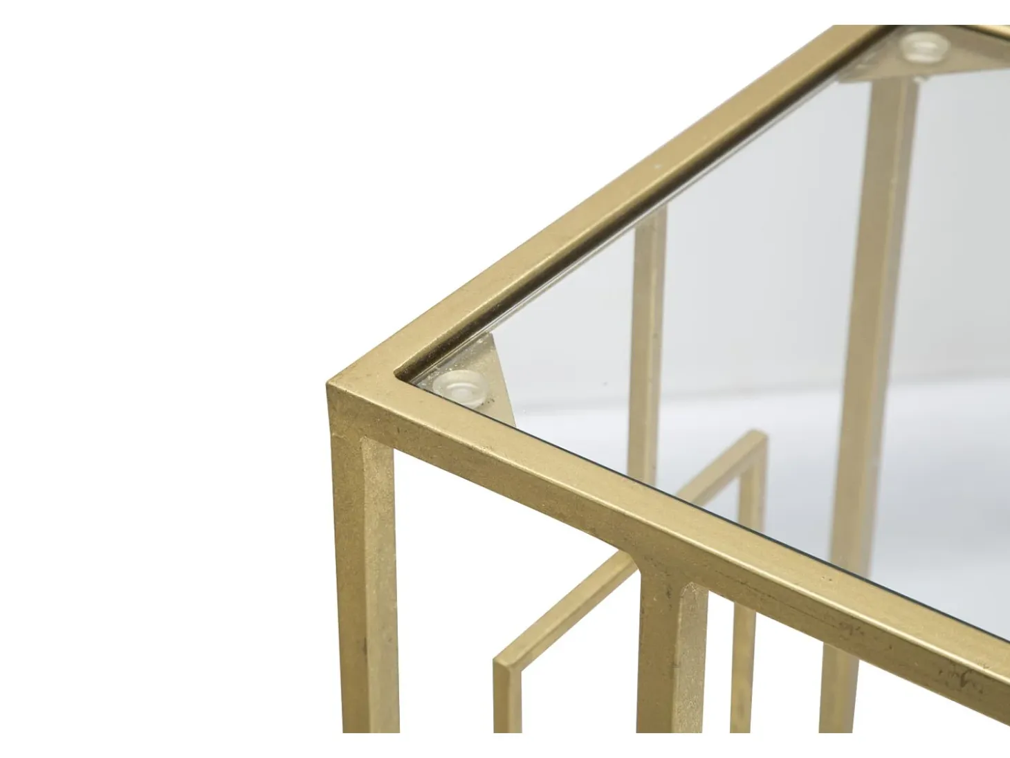 Mesa de centro y lateral rectangular de metal dorado y vidrio London