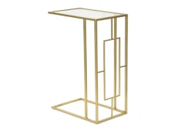 Mesa de centro y lateral rectangular de metal dorado y vidrio London