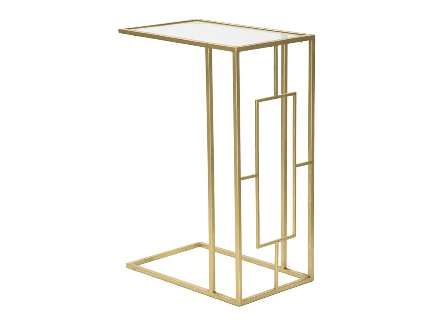 Mesa de centro y lateral rectangular de metal dorado y vidrio London