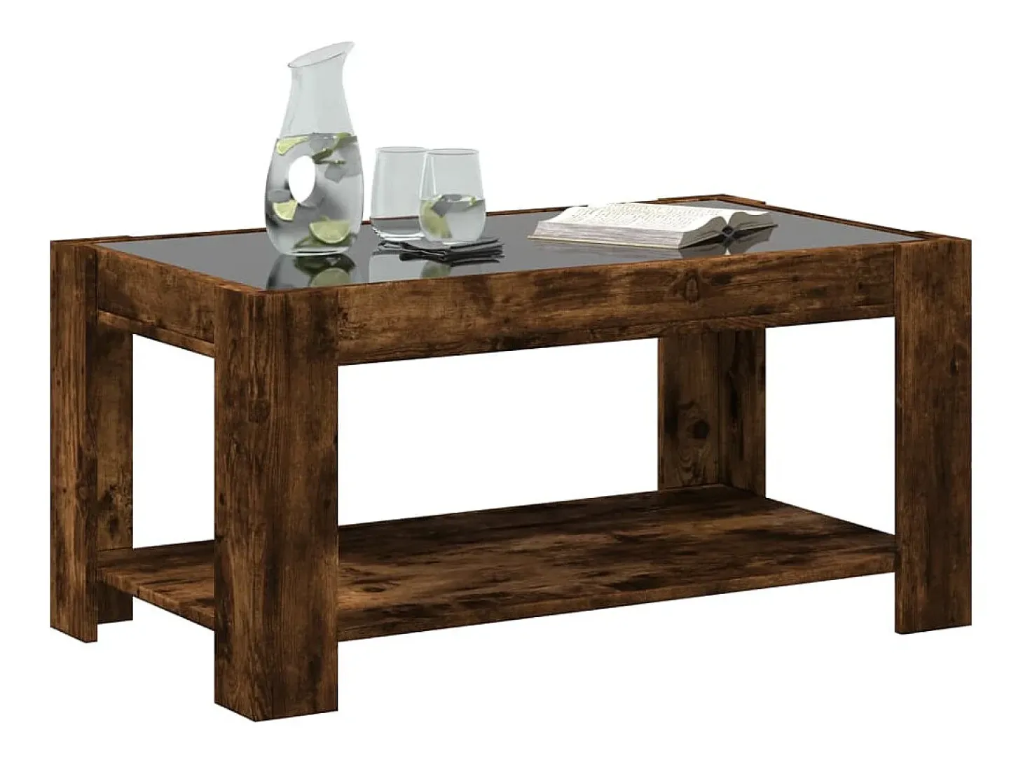 Mesa de centro y LED madera ingeniería roble ahumado 93x53x45cm