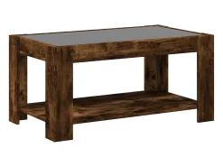 Mesa de centro y LED madera ingeniería roble ahumado 93x53x45cm