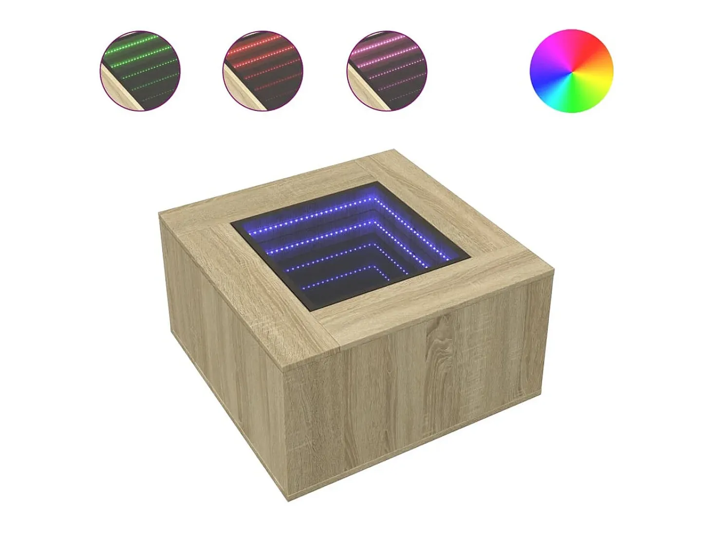 Mesa de centro y LED madera ingeniería roble Sonoma 60x60x40 cm