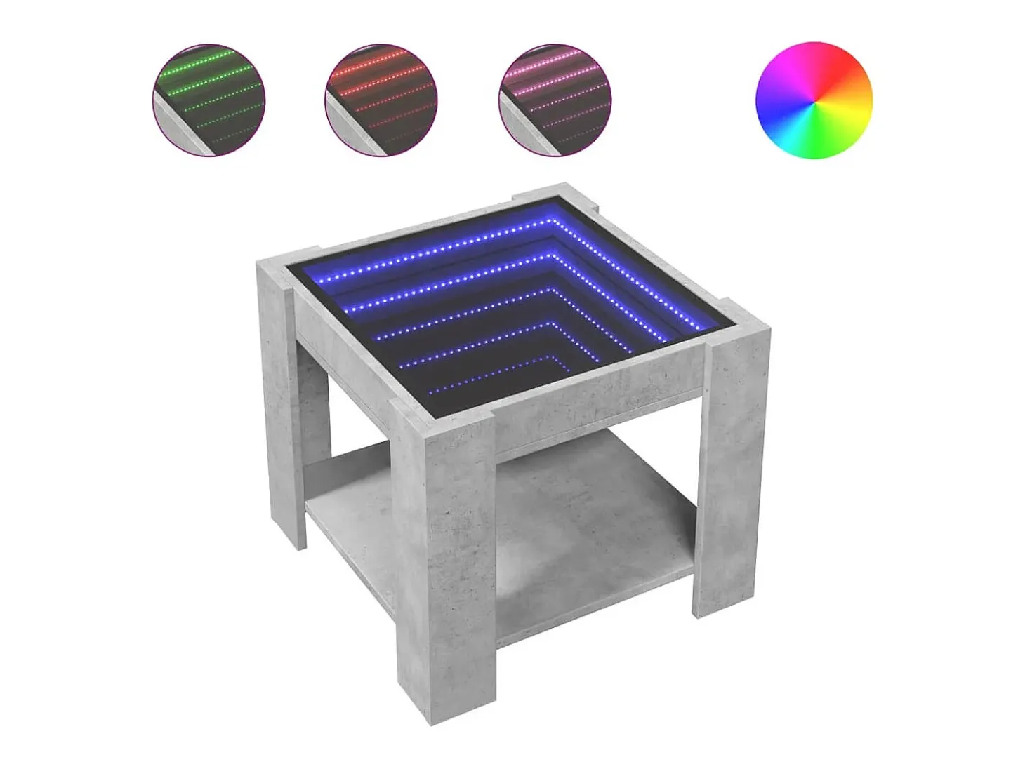 Mesa de centro y LED madera ingeniería gris hormigón 53x53x45cm