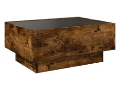 Mesa de centro y LED madera ingeniería roble ahumado 70x50x30cm