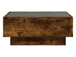 Mesa de centro y LED madera ingeniería roble ahumado 70x50x30cm