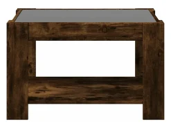 Mesa de centro y LED madera ingeniería roble ahumado 73x53x45cm