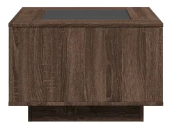 Mesa de centro y LED madera ingeniería marrón roble 60x60x40 cm