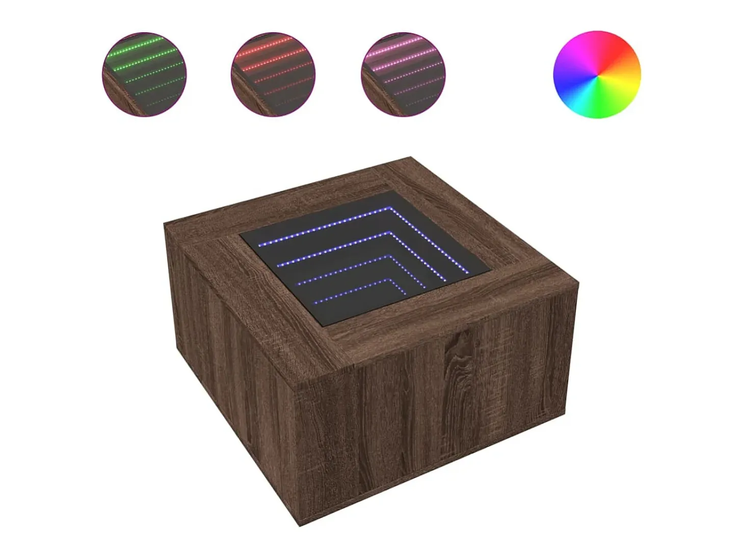 Mesa de centro y LED madera ingeniería marrón roble 60x60x40 cm