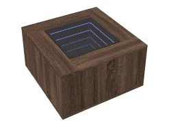 Mesa de centro y LED madera ingeniería marrón roble 60x60x40 cm