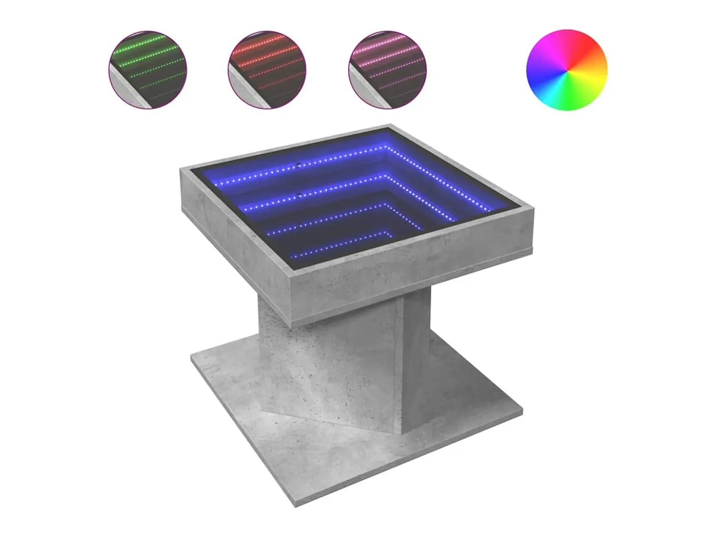Mesa de centro y LED madera ingeniería gris hormigón 50x50x45cm