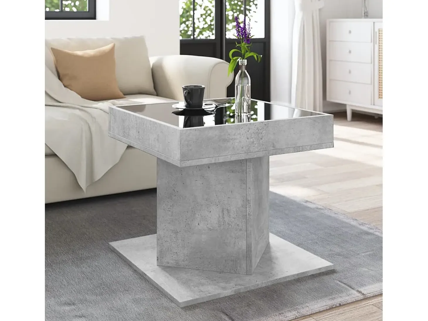Mesa de centro y LED madera ingeniería gris hormigón 50x50x45cm