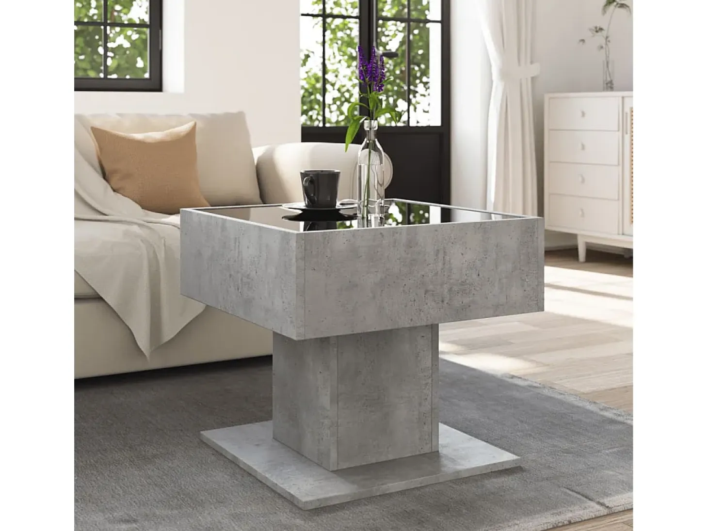 Mesa de centro y LED madera ingeniería gris hormigón 50x50x45cm