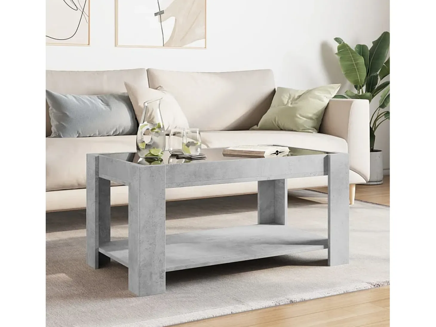 Mesa de centro y LED madera ingeniería gris hormigón 93x53x45cm