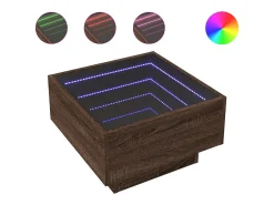 Mesa de centro y LED madera ingeniería marrón roble 50x50x30 cm