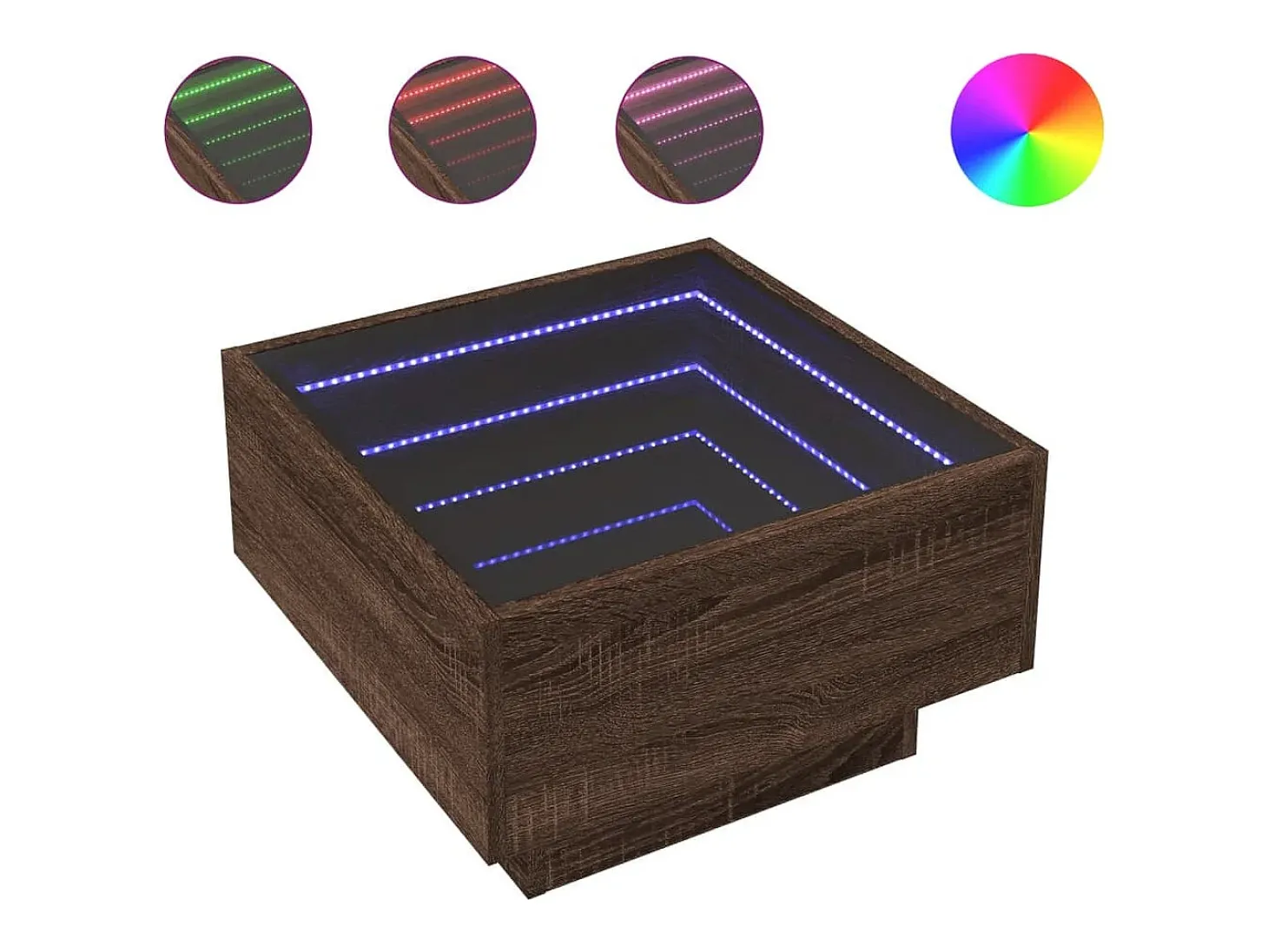 Mesa de centro y LED madera ingeniería marrón roble 50x50x30 cm