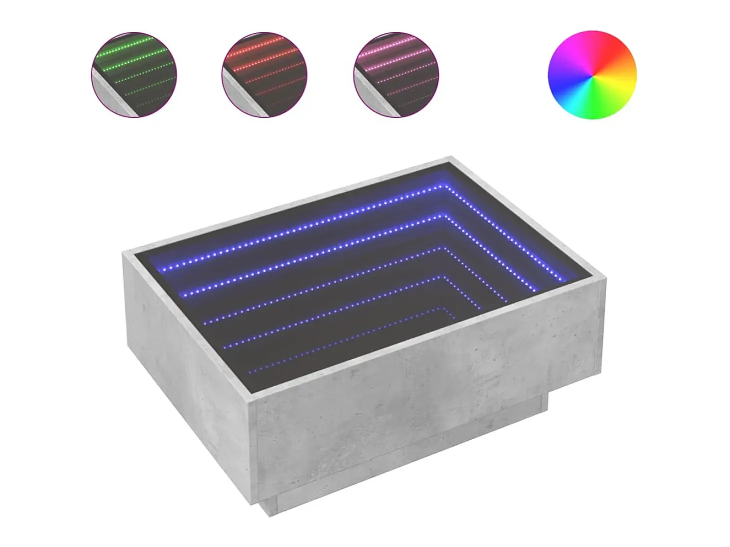 Mesa de centro y LED madera ingeniería gris hormigón 70x50x30cm