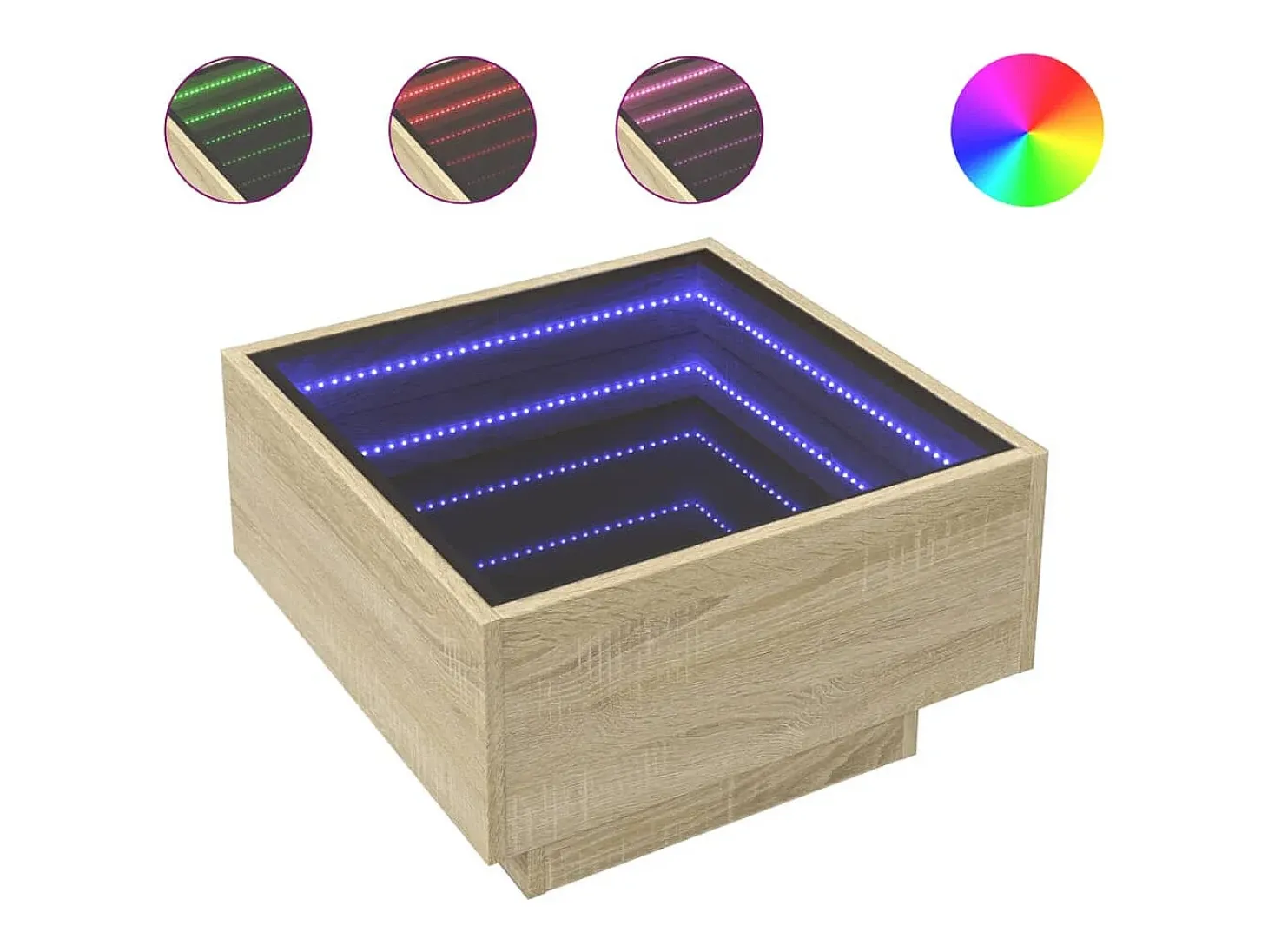 Mesa de centro y LED madera ingeniería roble Sonoma 50x50x30 cm
