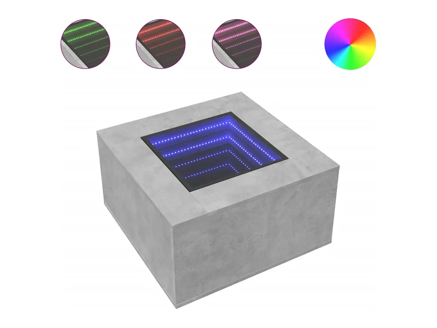 Mesa de centro y LED madera ingeniería gris hormigón 60x60x40cm