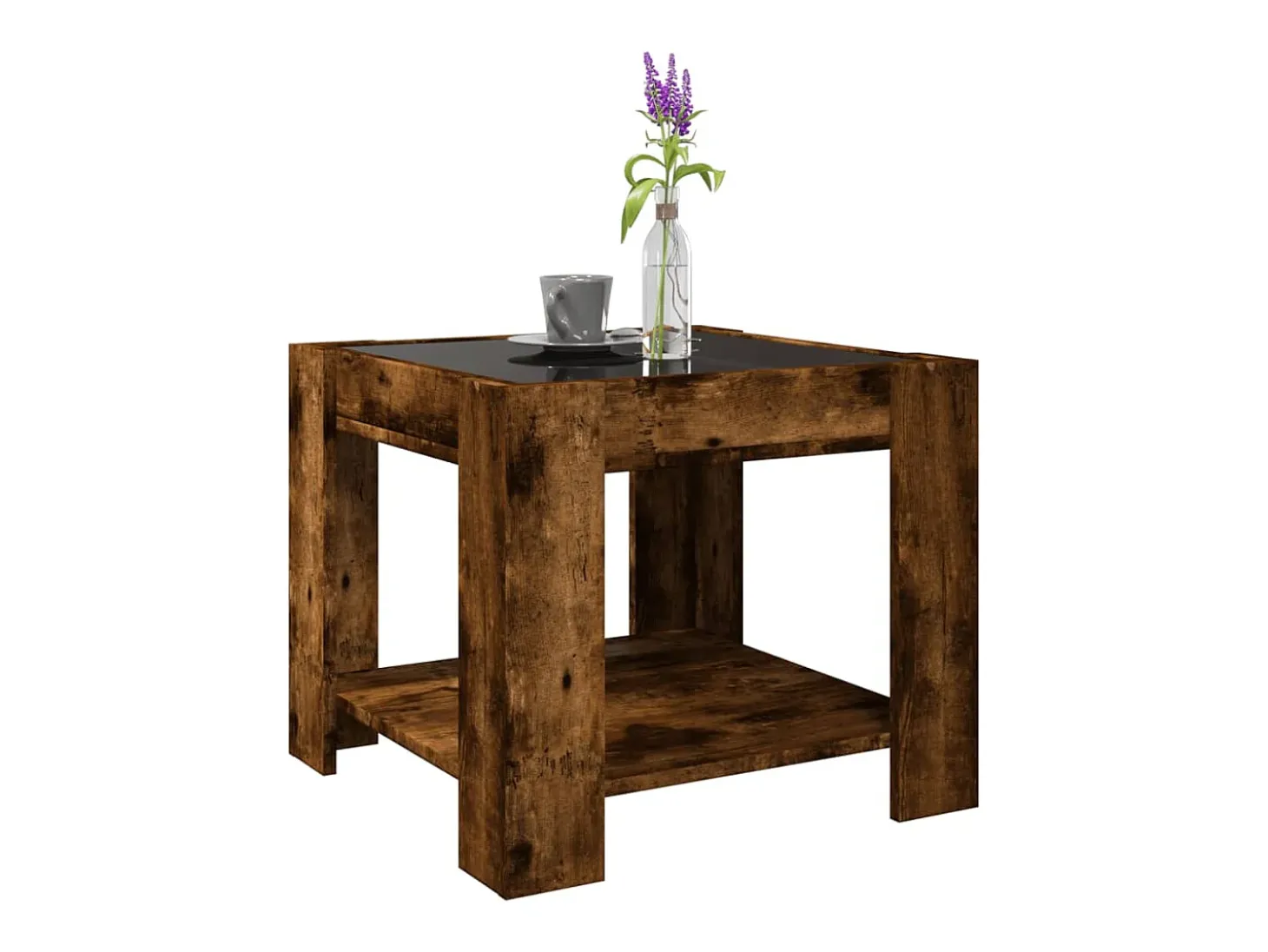 Mesa de centro y LED madera ingeniería roble ahumado 53x53x45cm