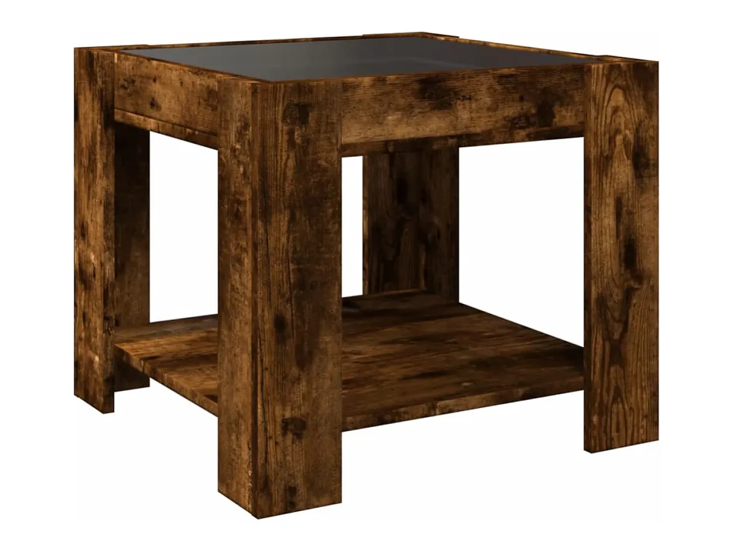 Mesa de centro y LED madera ingeniería roble ahumado 53x53x45cm
