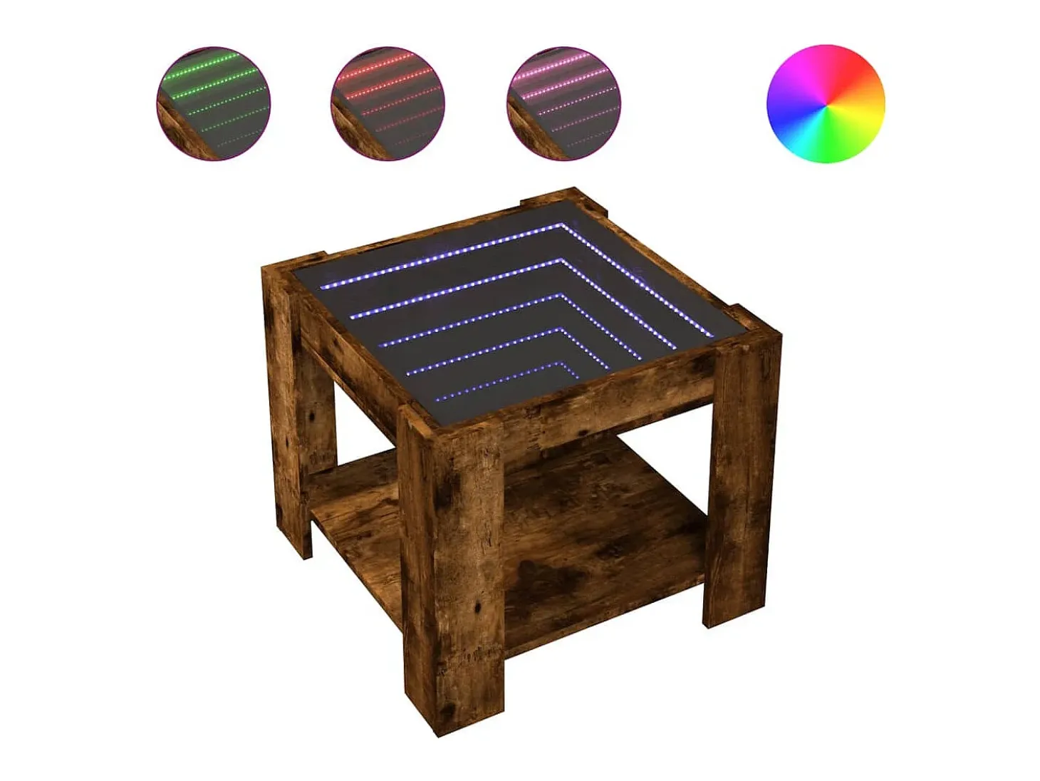 Mesa de centro y LED madera ingeniería roble ahumado 53x53x45cm
