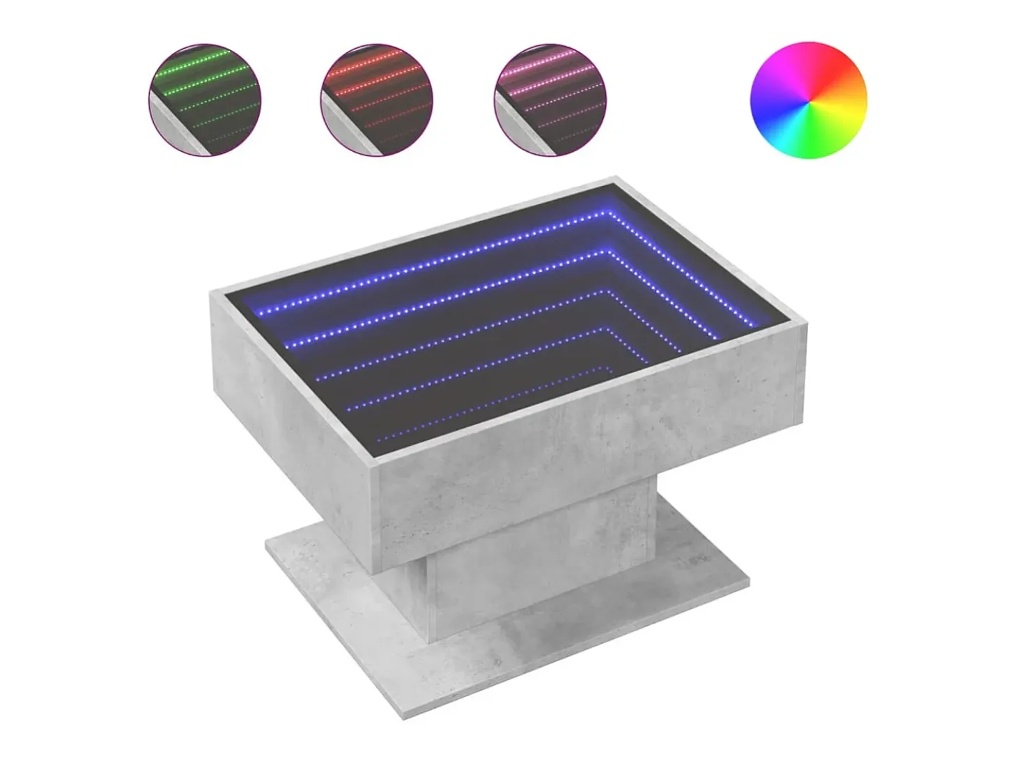 Mesa de centro y LED madera ingeniería gris hormigón 70x50x45cm