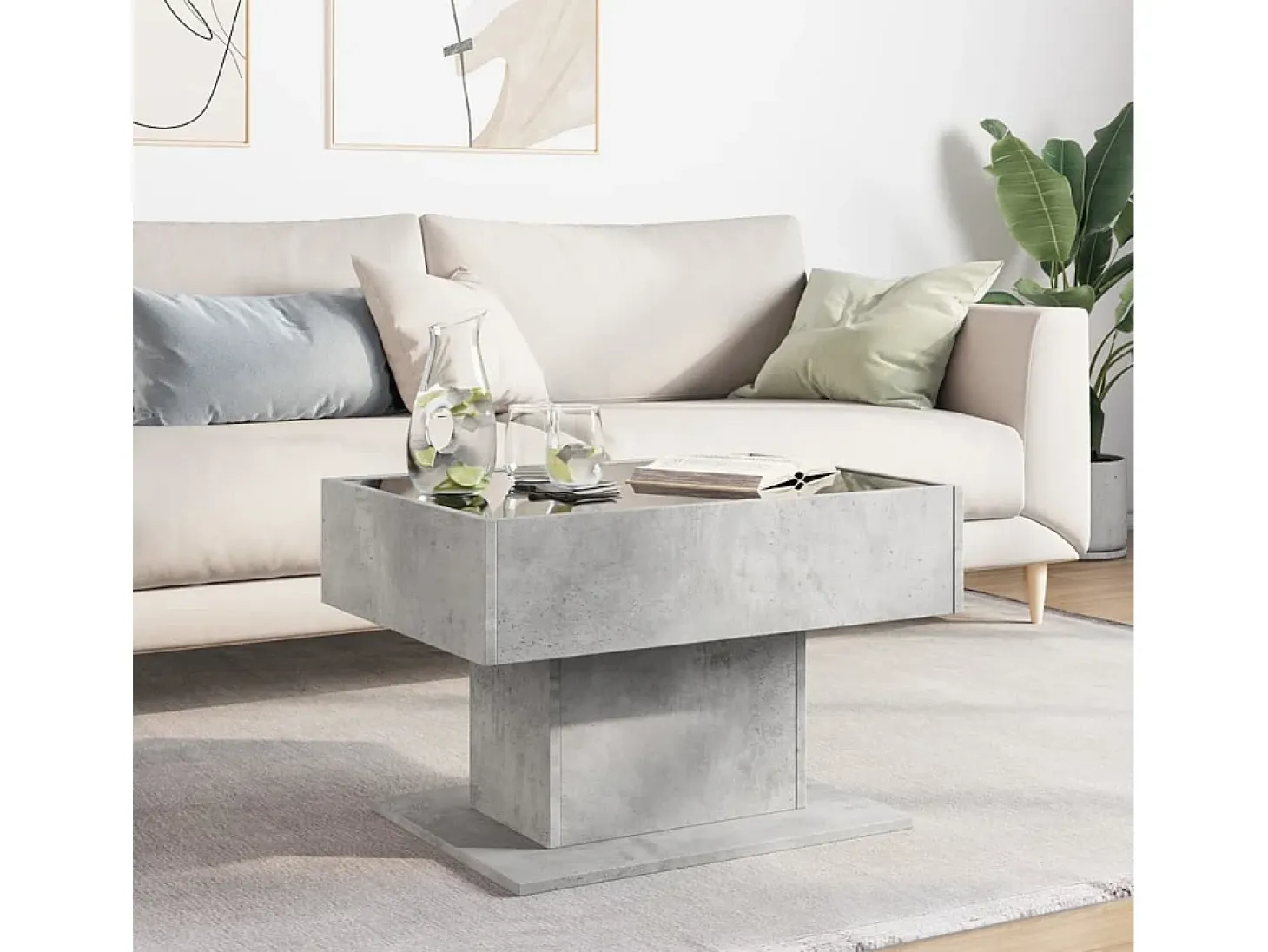 Mesa de centro y LED madera ingeniería gris hormigón 70x50x45cm