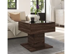 Mesa de centro y LED madera ingeniería marrón roble 50x50x45 cm