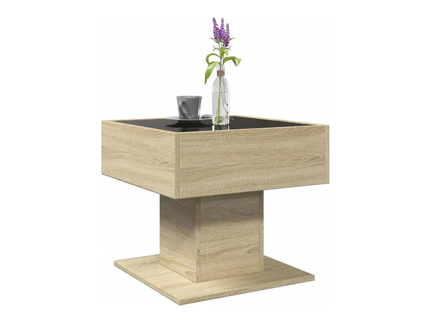 Mesa de centro y LED madera ingeniería roble Sonoma 50x50x45 cm