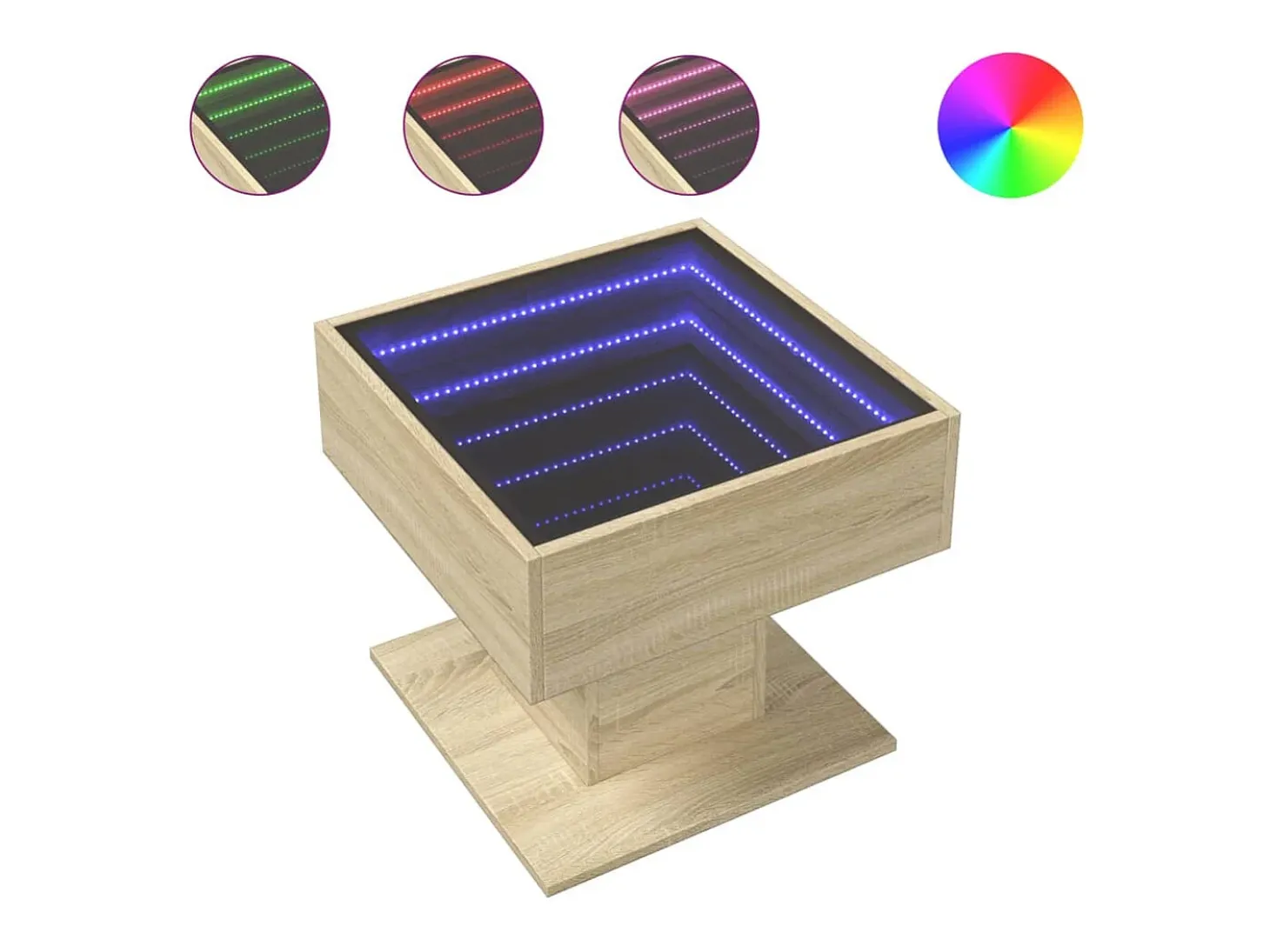 Mesa de centro y LED madera ingeniería roble Sonoma 50x50x45 cm