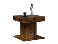 Mesa de centro y LED madera ingeniería roble ahumado 50x50x45cm